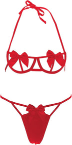 Sexy Lingerie Set for Women, Bow Lingerie Underwire Bra and Panty Sets for Women Christmas Valentines Outfits