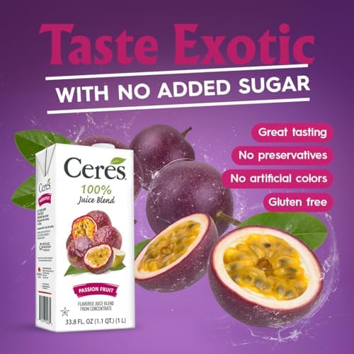 Ceres 100% All Natural Pure Fruit Juice Blend - Delicious Passion Fruit Edition - Rich in Vitamin C, No Added Sugar or Preservatives, Cholesterol and Gluten Free - 33.8 Fl Oz (Pack of 6)