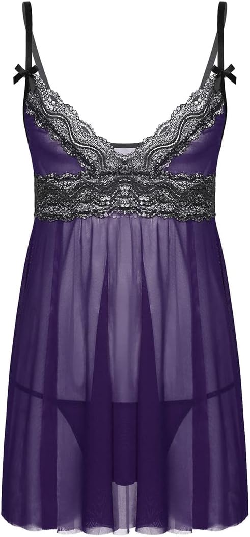 Zadaos Mens Sheer Lace Mesh Lingerie Nightwear Adjustable Spaghetti Straps Lace Trim Chemise Sleepwear