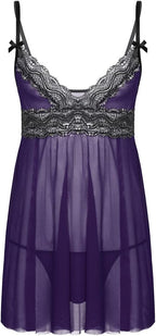 Zadaos Mens Sheer Lace Mesh Lingerie Nightwear Adjustable Spaghetti Straps Lace Trim Chemise Sleepwear