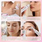 RUIM Women’s Electric Shaver 4-in-1, Painless Hair Remover for Bikini Face & Body, Cordless Wet/Dry Trimmer with Nose & Eyebrow Heads, Fast USB-C Charging, Travel-Ready Grooming Kit