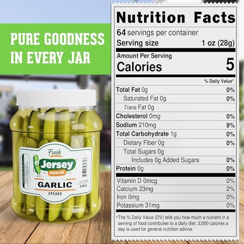 Jersey Pickles - Garlic Dill Spears Fresh (Half Gallon) - Fresh, Keto-Friendly, and Perfect for Snacks, Sandwiches, or Salads – The perfect Pickle Jars Cornichon for Families or Gatherings