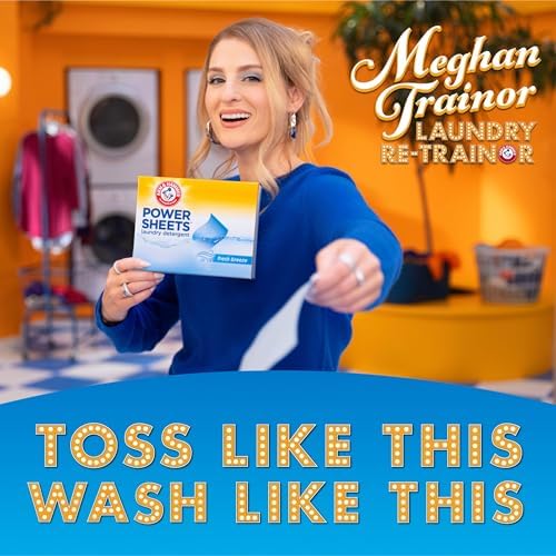 ARM & HAMMER Power Sheets Laundry Detergent, Fresh Breeze Scent, Dissolves in All Wash Temps, Lightweight and Travel-Ready, 60ct, Up to 120 Small Loads