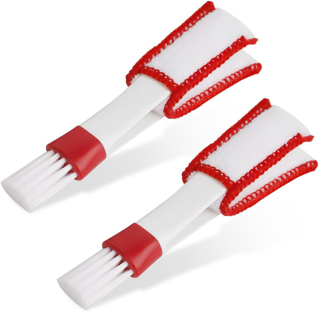 KVAEY 2 PCS Mini Duster for Car Air Vent, Double Ended Automotive Air Vent Microfiber Duster & Brush, Dust Collector Cleaner for Keyboard Window Leaves Shutter, Car Accessories (Red & White)