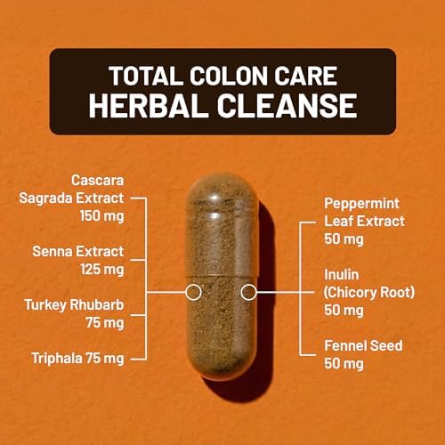 Naturewise Total Colon Care Herbal Cleanse - With Prebiotics, Botanicals, & Antioxidants - for Regular Bowel Movement, Digestion, Gut Health - Vegan, Gluten-Free, Non-GMO - 60 Capsules[2-Month Supply]