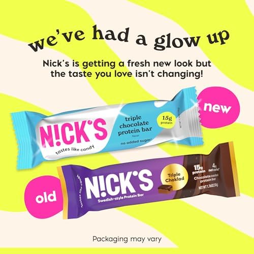 Nick’s Protein Bars Triple Chocolate – 12-Count Box | High Protein, Low Calories, Low Carbs, Keto Friendly, No Added Sugar (12 bars x 50g)