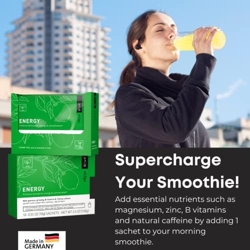 Natural Energy Drink Mix - 124mg Caffeine from Ginseng & Guarana | Sugar-Free, No Crash Pre-Workout Powder | B Vitamins, Magnesium & Zinc | Focus & Performance | Keto, Vegan | 25 Portions
