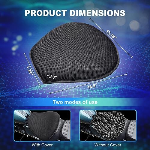Motorcycle Gel Seat Cushion, 3D Honeycomb Shock-Absorbing, Hollow and Breathable, Hel Material is Compressive, Non-Breaking, Non-Hardening, Soft and Comfortable (Four Seasons)