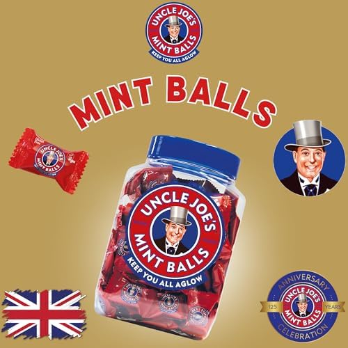 Uncle Joe’s Mint Balls Jar 800g (28.22 Oz) | All Natural, Vegan, Gluten Free British Candy | Real Peppermint Oil Hard Candy | Individually Wrapped English Mints | Imported UK Breath Mints Gift Pack