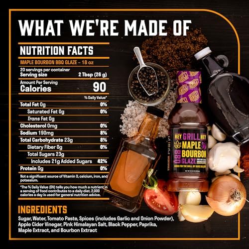 Hey Grill Hey | BBQ Glaze | BBQ Sauce | Bourbon Glaze | Sweet Sauce for Ribs, Chicken, Salmon | Grilling Essentials | Maple Bourbon