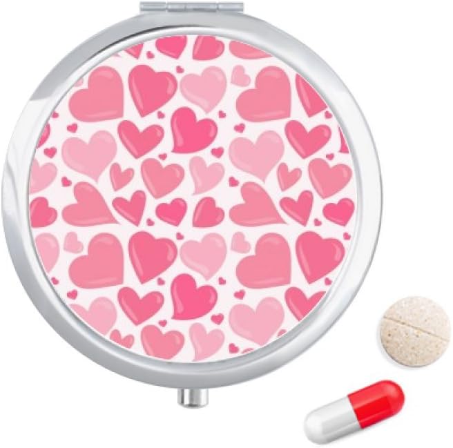 Pink Cute Heart Valentine's Day Travel Pocket Pill case Medicine Drug Storage Box Dispenser Mirror Gift