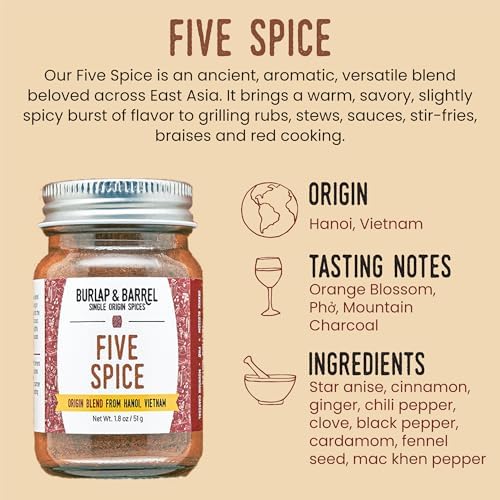 Burlap & Barrel Five Spice – Warm, Slightly Spicy, Aromatic Vietnamese Five Spice – As Seen on Shark Tank - 1.8oz Glass Jar