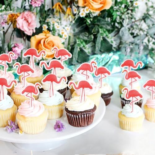 40Pcs Edible Flamingo Cupcake Toppers Edible Safari Animal Cupcake Picks for Flamingo Theme Baby Shower Boys Girls Birthday Wedding Cake Decors Flamingos Party Decorations