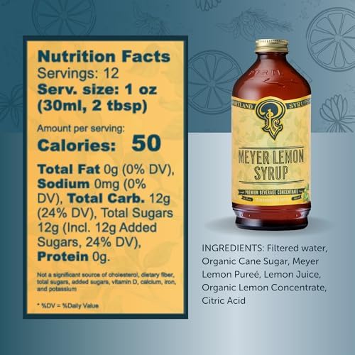 Portland Syrups Meyer Lemon Syrup - Premium Beverage Concentrate for Delicious Cocktails, Tea, Soda, Coffee Drinks, Baking, and More - 12 oz with 12 Servings (Pack of 2)