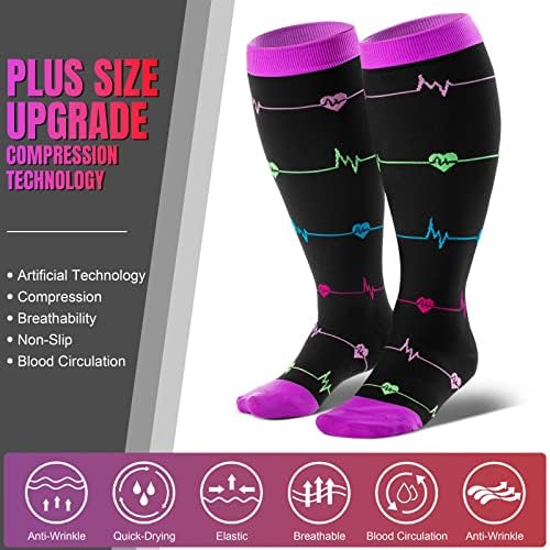 Plus Size Compression Socks Wide Calf for Women & Men 20-30 mmhg-Extra Wide Calf Knee High Support Socks