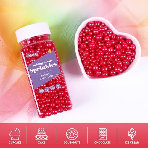 Red Pearl Sprinkles for Cake Decorations 3.52 ounce Edible Sugar Sprinkles for Cupcake Toppers Wedding Party Patriotic Valentines Halloween Christmas Holiday Supplies