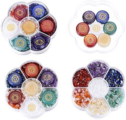 CrystalTears 7 Chakra Crystal Stones Natural Reiki Healing Crystals Gemstones with Engraved Chakra Symbol Tumbled Polished Chakra Stone Kit for Meditation Crystal Therapy Gift for Christmas