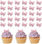 30 Pcs Bowknot Cupcake Toppers Pink Bow Cake Picks Bridal Engagement Wedding Baby Shower Birthday Party Theme Decoration Supplies