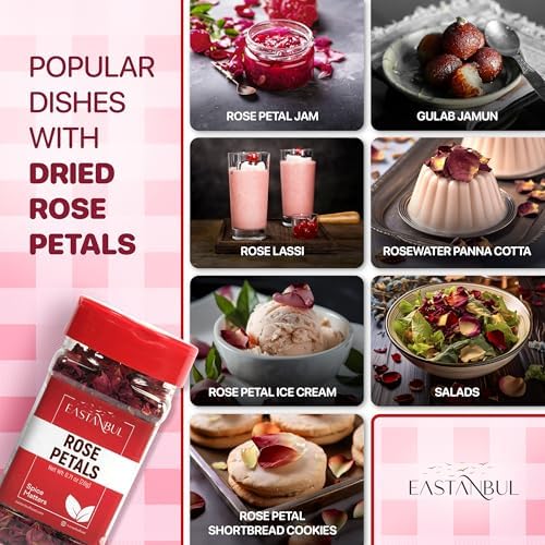 Eastanbul Dried Rose Petals, 0.71oz, Premium Edible Rose Petals, Dried Flower for Herbal Tea, Decoration, Sprinkles, Dessert Topping, From Mediterranean Flowers, Natural, Vegan, Gluten Free, Non GMO