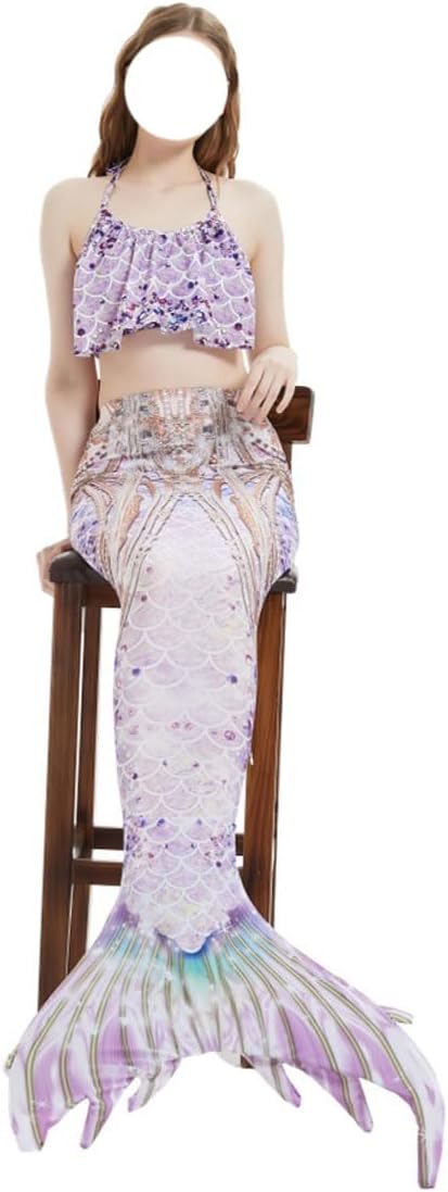LVTFCO Adult Fishtail Princess Dress 3-piece Set， Halloween Top And Pants Beachwear Mermaid Stage Costumes