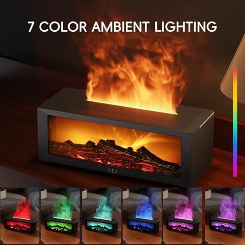 YALEDI Essential Oil Diffuser, 7 Colors Fireplace Flame Fire Oil Diffuser, 150ml Ultrasonic Aromatherapy Humidifier, Scent Diffuser with Remote Control & Timer for Home,Bedroom,Office,Yoga (Black)