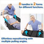 Multipurpose 55" x 36" Positioning Bed Pad with Reinforced Handles - Reusable & Washable Patient Sheet for Turning, Lifting & Repositioning - Double-Sided Nylon Fabric, Black