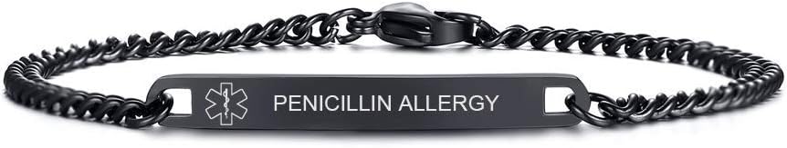 VNOX Medical Alert ID Bracelet - Mens Womens Stainless Steel ID Tag Medical Alert Emergency Bracelet,7.2/8/8.4 Inches
