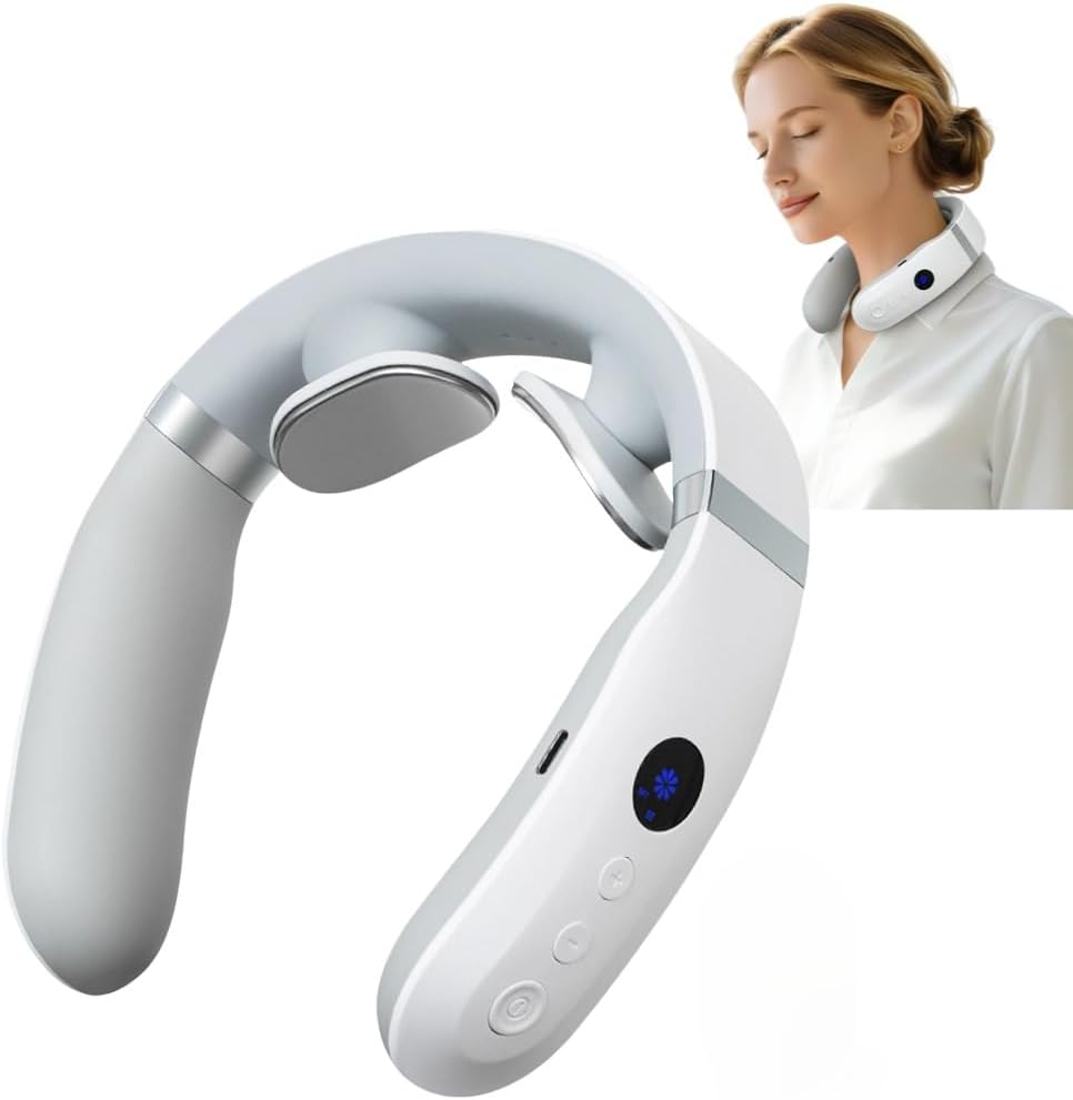 AiRunTech Neck Massager with Heat, Portable Electric Neck Massager with Heat for Painful Shoulder, White, Relaxing Gifts for Men Women, Suitable for Office Home Outdoor Use