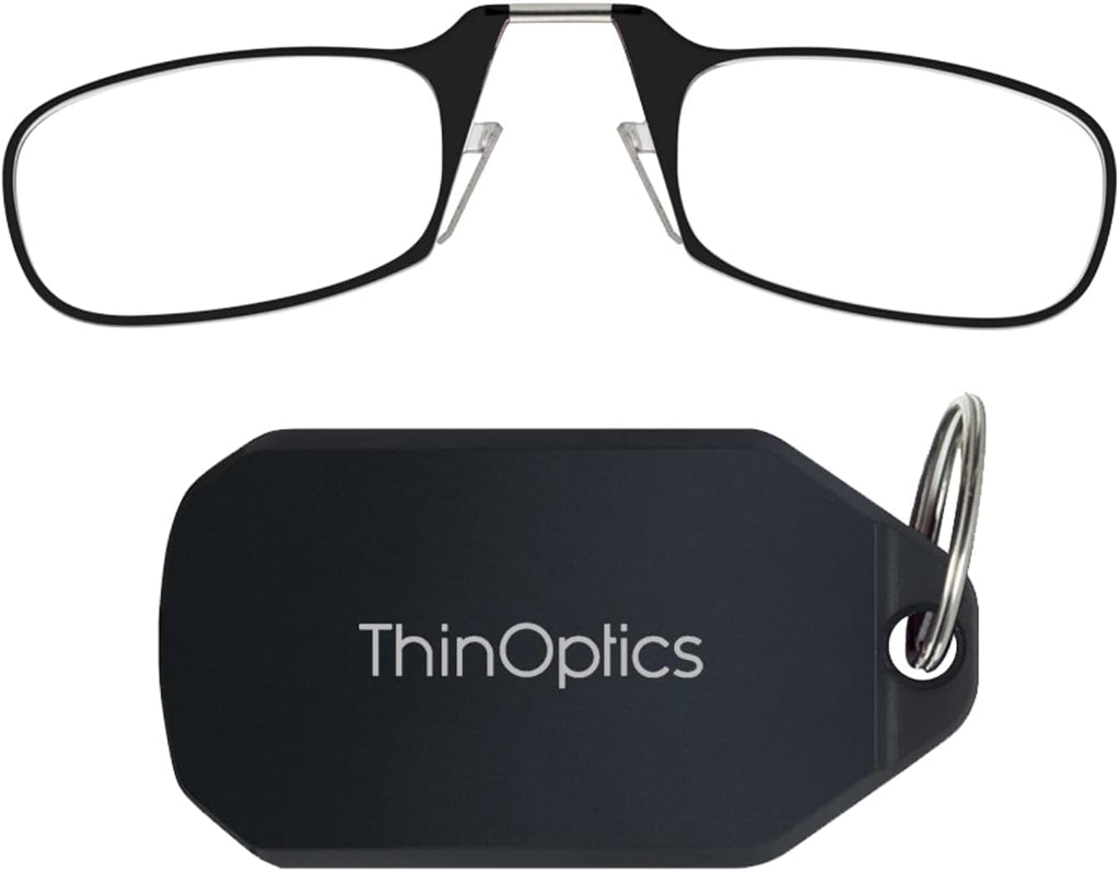 ThinOptics Keychain Case and Readers Rectangular Reading Glasses, Black, 44 mm + 1.5