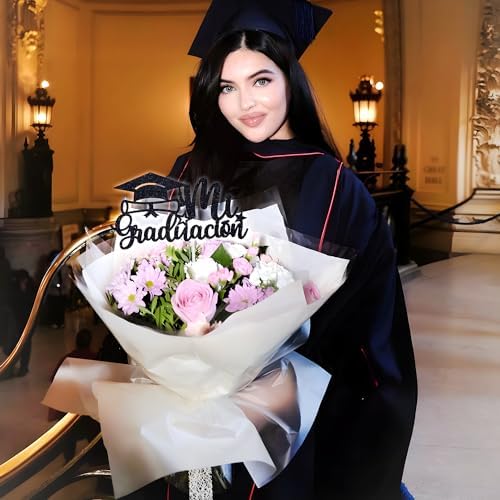 Mi Graduacion Cake Topper, Spanish Congrats Grad/Happy Graduation, Class of 2026 High School/College Graduation Party Decorations Supplies, Black Glitter