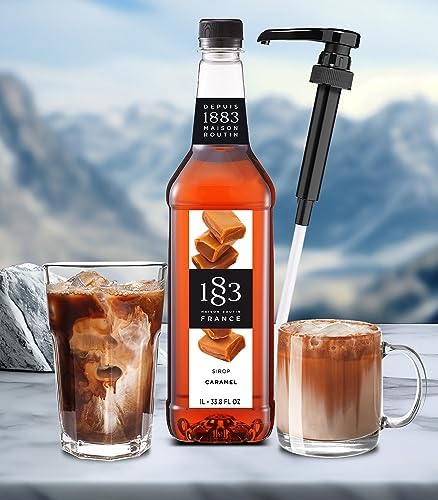 1883 Caramel Syrup with Pump – Premium Flavoring Syrup for Coffee, Lattes, Iced Coffee, Cocktails & Drinks – 1L (33.8 fl oz) Bottle