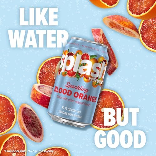 SPLASH REFRESHER Sparkling Water, Blood Orange - 8-Pack, 12 Fl Oz Cans - Flavored Carbonated Seltzer Water with Electrolytes, Zero Sugar & Zero Calories