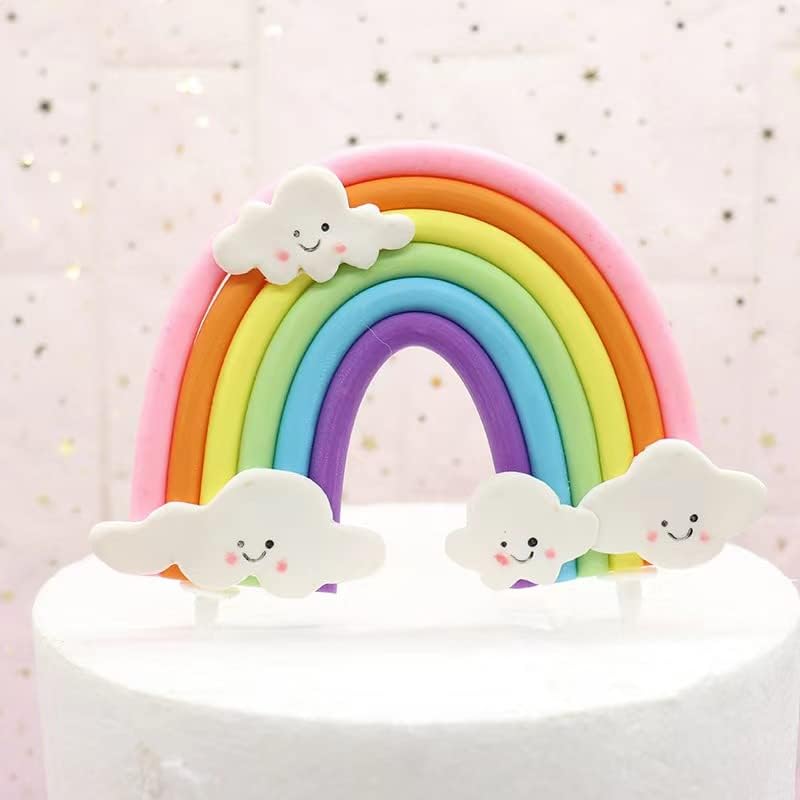 Rainbow Cloud Cake Topper, Colorful Rainbow Soft Pottery Cake Cupcake Topper Happy Birthday Decorations Cake Toppers Party Props for Boys Girls Birthday Party Decorations Supplies