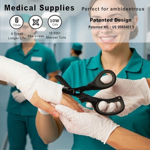 MEUUT 2 Pack Medical Scissors Trauma Shears for Left and Right Hand -Patented Bandage Scissors All Purpose with Non-Stick Blades, Surgical Grade Shears Stainless Steel EMT Scissors for Nurses EMT