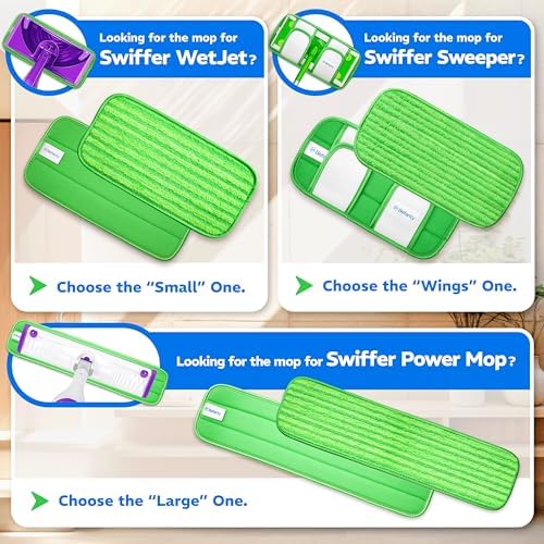 2 Pack Reusable Microfiber Mop Pads, Compatible with Swiffer Sweeper, Machine Washable Cloths, Refills for All Floor Cleaning, Hook and Loop, Wet Dry - 10"- 12"