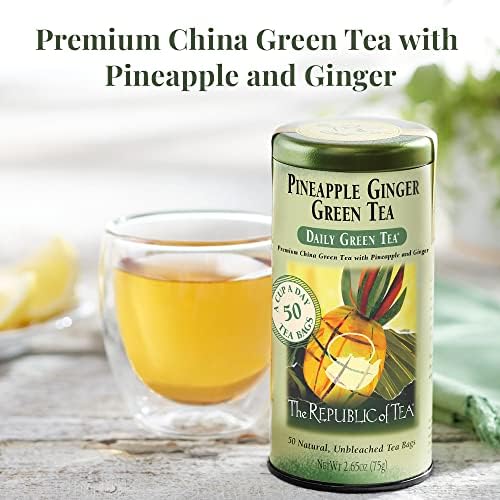 The Republic of Tea – Pineapple Ginger Daily Green Tea, 50 Tea Bag Tin