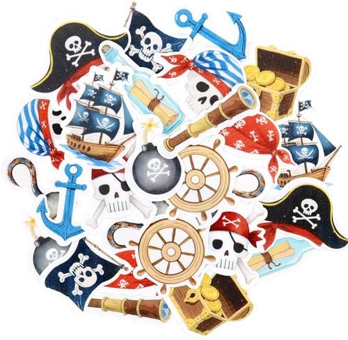 52Pcs Edible Pirate Cupcake Toppers Corsair Ship Captain Cupcake Picks for Nautical Sailing Cupcake Decorations Baby Shower Kids Pirate Birthday Cupcake Cake Decorations Supplies