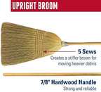 Weiler 95033 Heavy-Duty Corn Broom with Wooden Handle, 5 Sews, 100% Natural Corn Fill for Indoor or Outdoor Sweeping