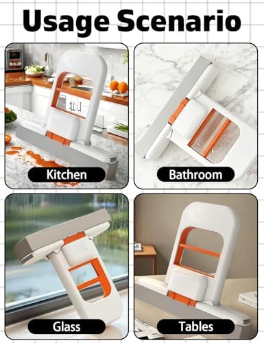 Mini Foldable Desktop Mop, Mini Mop for Small Spaces, Portable Cleaning Sponge Mop for Bathroom, Kitchen, Countertops, Glass, Tile - Wet/Dry Use with One-Hand Squeeze Handle & Replaceable Head (White)