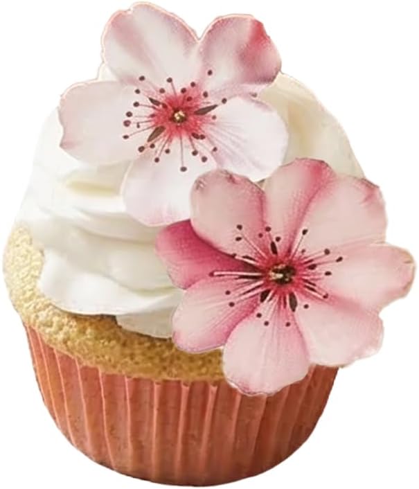 NEW Sugar Robot - Edible Wafer Cherry Blossoms for cake decorating - Small Size - Edible flowers cake decorations - Premium Crafted - Made in the USA Cake -Set of 24 (Wafer Flowers)