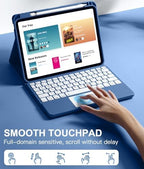 Harvopu Compatible for iPad 11th 10th Generation Case with Keyboard, Folio Cover with Pencil Holder, Multi-Touch Trackpad, 7 Color Backlit, Detachable Keyboard for iPad (A16) 11th/10th Gen (Navy Blue)