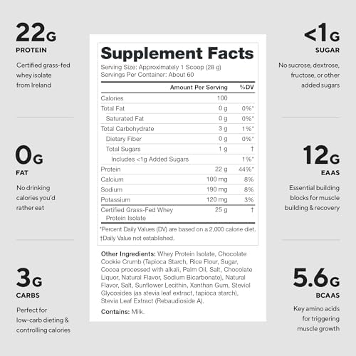 LEGION Whey+ Protein Whey Isolate from Grass Fed Cows (Cookies & Cream, 60 Servings) - Whey Protein Isolate Low Calorie, Non-GMO, Sugar Free, Lactose and Gluten Free, All Natural Protein Powder
