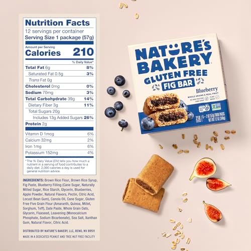 Nature’s Bakery Gluten Free Fig Bars, Blueberry, Real Fruit, Vegan, Non-GMO, Snack bar, 6 boxes with 6 twin packs (36 twin packs)
