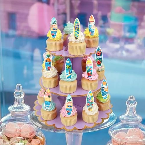Ercadio 40Pcs Edible Surfboard Cupcake Toppers Surfboard Beach Cake Decorations Picks Surfboard Mini Accents for Swimming Pool Summer Beach Party Luau Birthday Baby Shower Party Supplies