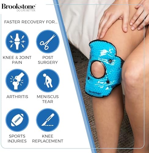 Brookstone Knee Ice Pack Wrap With Silica Beads - Hot and Cold Therapy for Pain Relief - Reusable for Swelling, Injuries, and Post-Surgery Recovery - Azure Blue