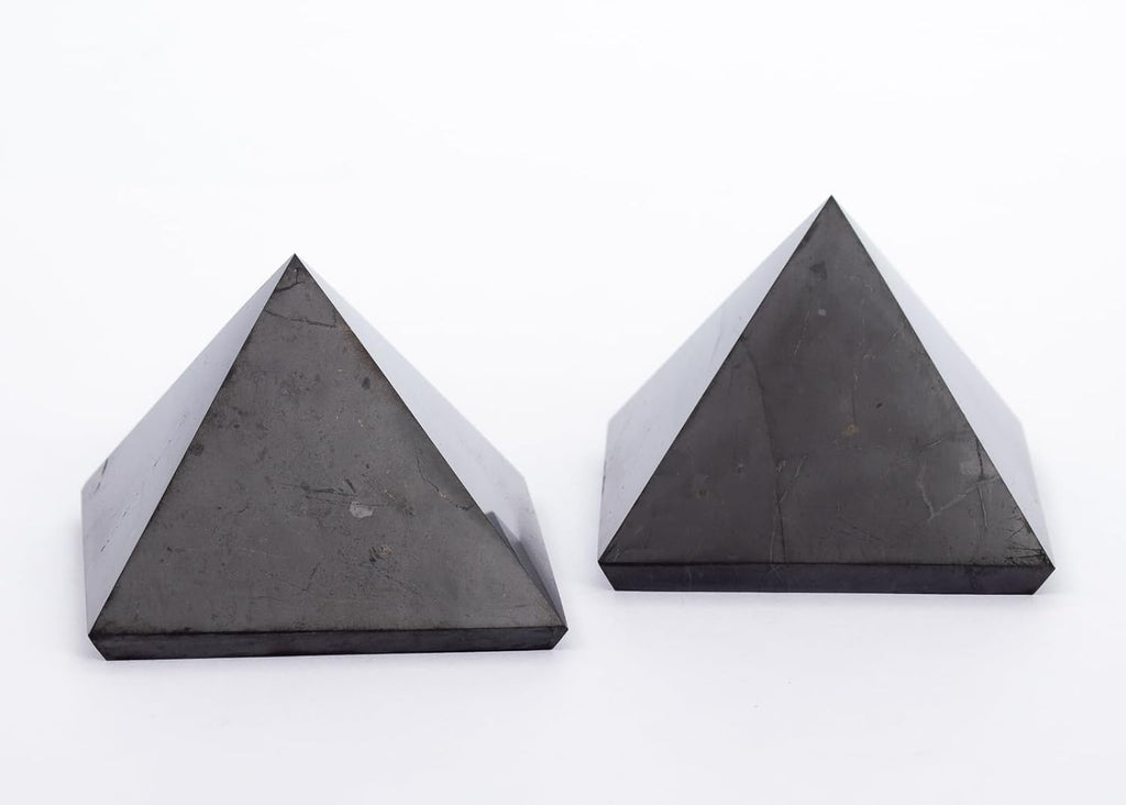 2 pcs Authentic Shungite Pyramid Polished - Black Stone Crystal for Whole House Protection and Meditation - Home Room Decor Office (50 mm / 1.96")