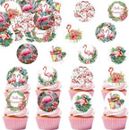 36pcs Edible Flamingo Cupcake Toppers Wafer Luau Aloha Cupcake Picks Tropical Pineapple Palm Leaves Cupcake Decoration for Baby Shower Hawaii Theme Birthday Party Cake Supplies