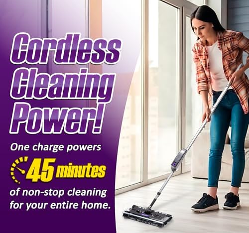 Swivel Sweeper Max - Cordless Electric Floor and Carpet Sweeper with Rotating Brush for Efficient Cleaning, Quad Brush Technology- Purple