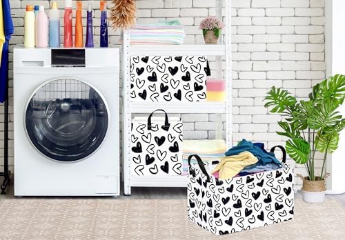 Black Heart Valentine Gift Love Storage Basket Clothes Laundry Storage Box Shelf Bins, Gift Basket Laundry Hamper with Handles