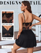 Avidlove Women Chemise Night Gown Lace Modal Sleepwear V-Neck Full Slip Babydoll Lingerie Sexy Nightgowns